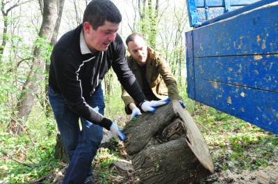 У Чернівцях нардеп Бурбак з чиновниками прибрали парк і відвантажили дрова учаснику АТО (ФОТО)