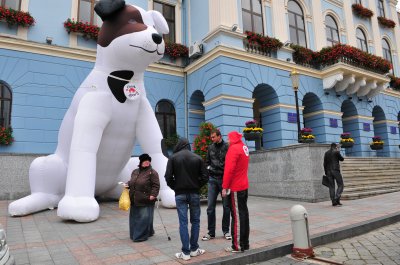 Біля мерії надули п’ятиметрового собаку