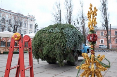 У Чернівцях почали прикрашати новорічну ялинку (ФОТО)