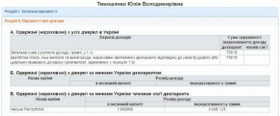 Тимошенко не задекларувала жодних доходів окрім зарплати