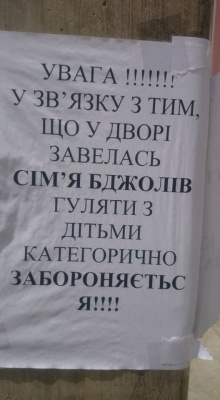 Мешканців будинку в Чернівцях попередили про гніздо бджіл біля дитячого майданчика (ФОТО)