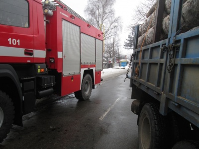 На Буковині вантажівка з’їхала з траси у кювет: причеп із деревом перегородив проїзд дорогою (ФОТО)