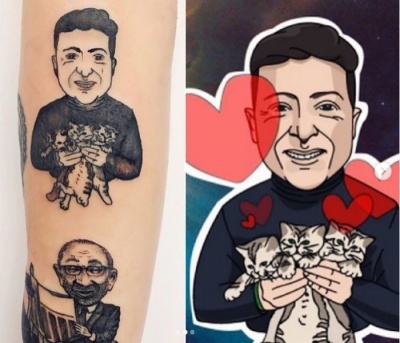 Блогерка з Харкова набила собі татуювання із Зеленським і котиками