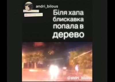 Блискавка влучила в дерево у Сторожинці: очевидець зняв відео під час негоди