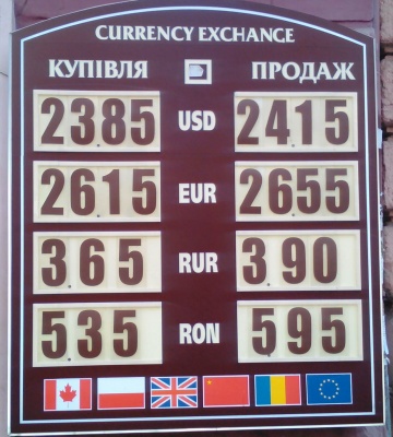 Курс валют у Чернівцях на 25 вересня