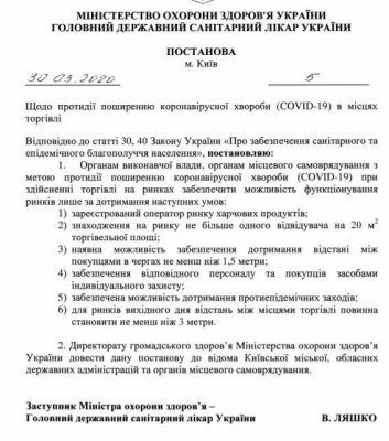 МОЗ дозволило працювати продуктовим ринкам