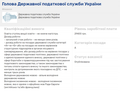 Уряд оголосив конкурс на голову ДПС, документи чекають завтра