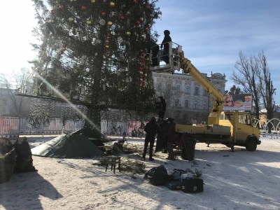 Головну ялинку Чернівців почали розбирати - фото