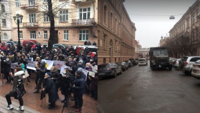 Під ОДА, де тривають "тарифні протести", підігнали машину із силовиками - фото