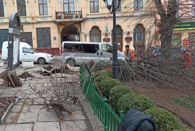 Комунальники ліквідовують наслідки ДТП з тролейбусом у центрі Чернівців – фото