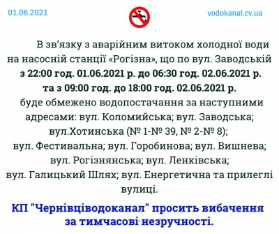 Половина району у Чернівцях залишиться без води: перелік вулиць